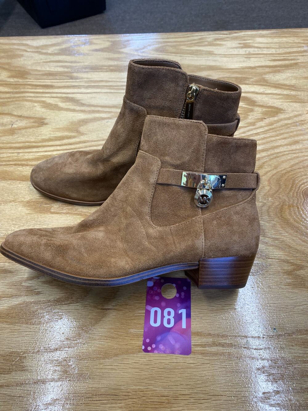 Michael Kors Kieran Women's 8 M Brown Suede Cuban Heel Side Zip Ankle Boots
